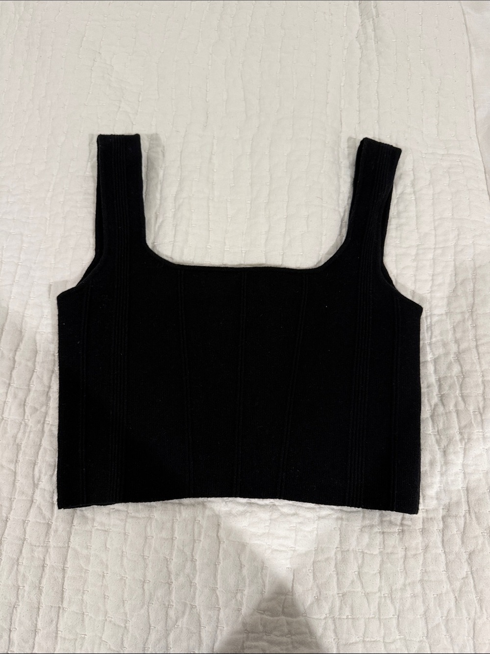 Black Ribbed Square Neck Crop Top - Women